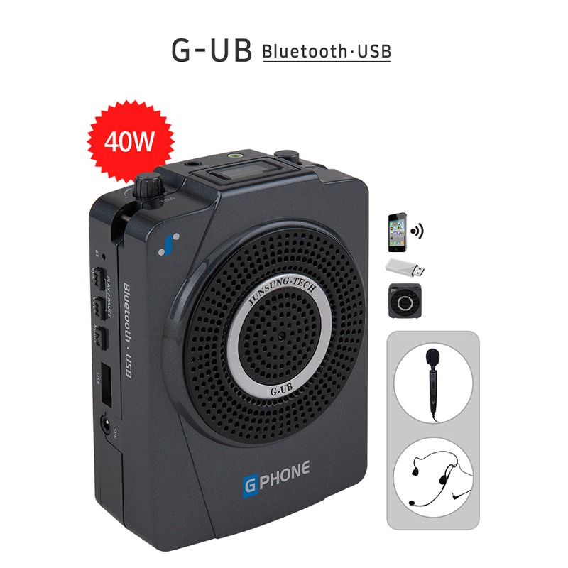 [준성테크] 기가폰 G-UB [40W][핸드마이크/아이셋마이크포함/AUX단자포함/블루투스가능/USB단자포함/배터리체크LCD창] [추가마이크 옵션선택필수!]