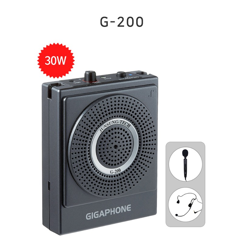[준성테크] 기가폰 G200 [30W][핸드마이크/아이셋마이크포함/AUX단자포함] [추가마이크 옵션선택필수!]